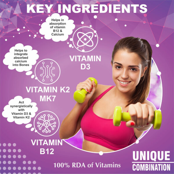 ClearCut Vitamin D3 K2 B12 Calcium tablet Joints bones Boosting Immunity supplement for men women 120 - Image 2