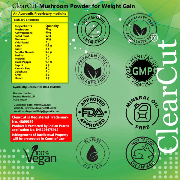 ClearCut Mushroom Weight gainer Ayurvedic Powder for Men women 200 g - Image 2